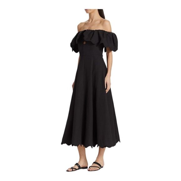 Sea black Leona Stretch Cotton Scalloped Midi Dress Size 14 NWT - Picture 2 of 5